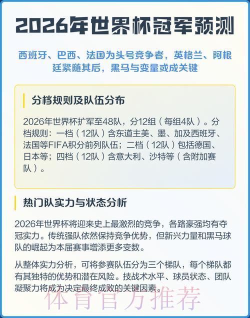 2026年世界杯夺冠热门球队权威预测完全攻略 2026年世界杯夺冠热门球队权威预测完全攻略
